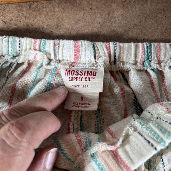 Mossimo Supply Women's Linen Blend Drawstring Shorts Sz Small Striped Pockets - Picture 4 of 5